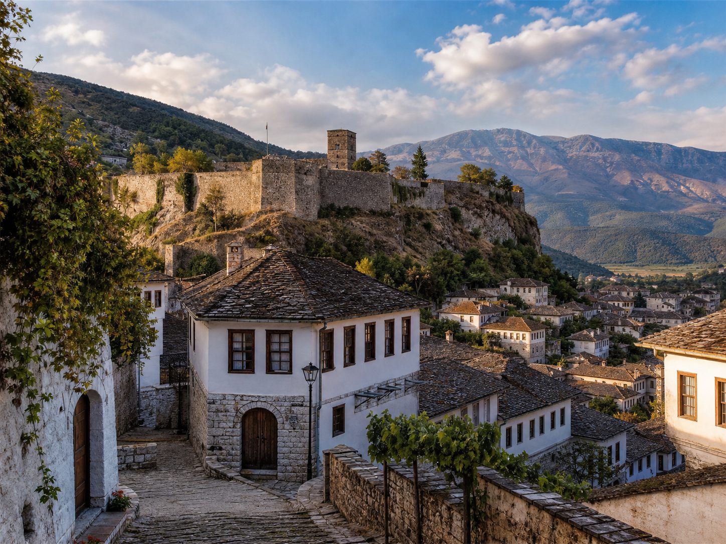 Historic Albania castle and mountains